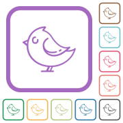 Bird left facing view outline simple icons in color rounded square frames on white background - Bird left facing view outline simple icons