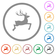 Deer side view solid flat color icons in round outlines on white background