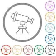 Telescope outline flat color icons in round outlines on white background - Telescope outline flat icons with outlines