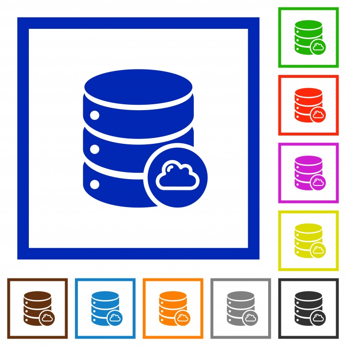 Cloud database flat color icons in square frames on white background - Free image