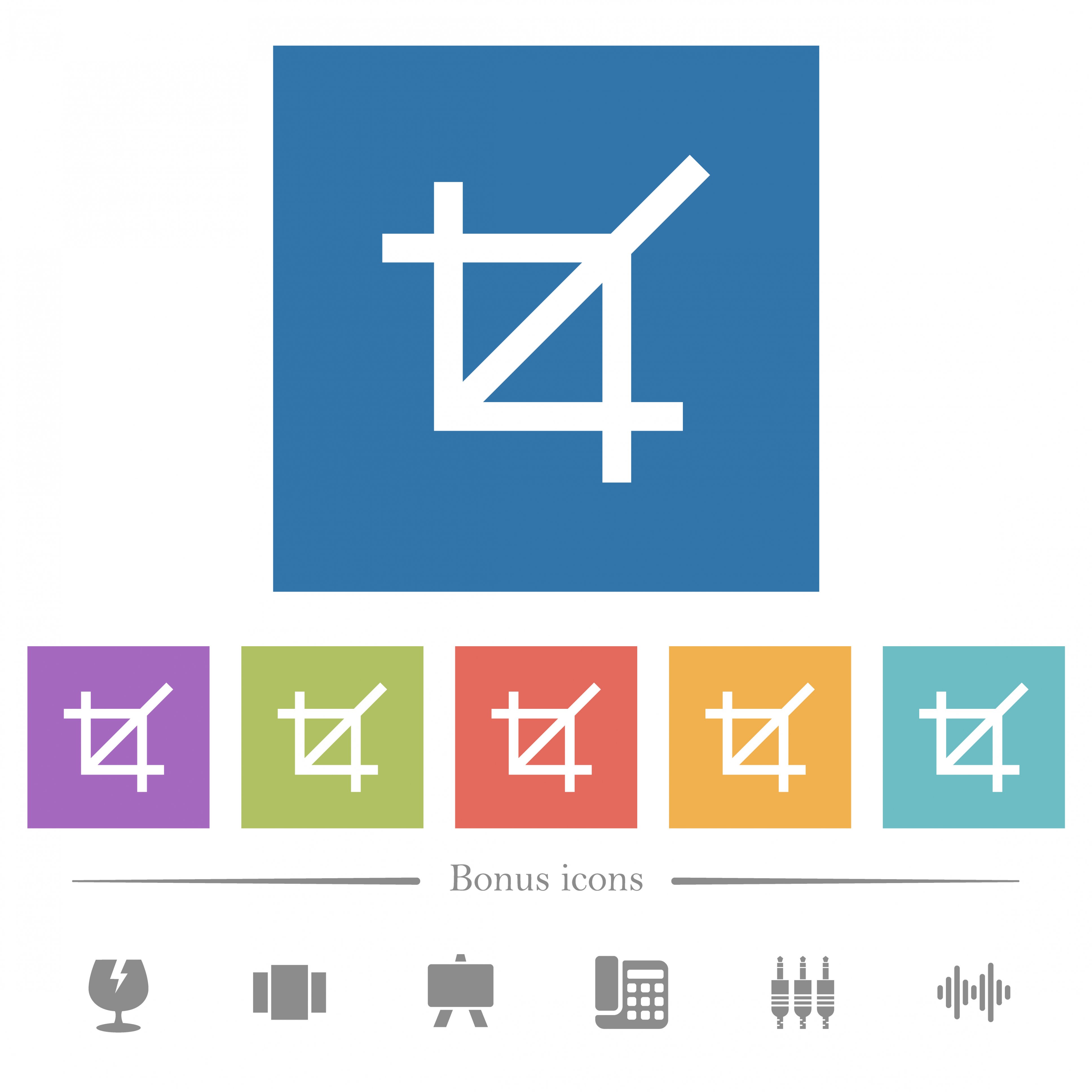 Crop tool flat white icons in square backgrounds. 6 bonus icons included. - Free image