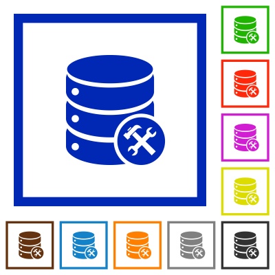 Set of color square framed Database maintenance flat icons - Free image