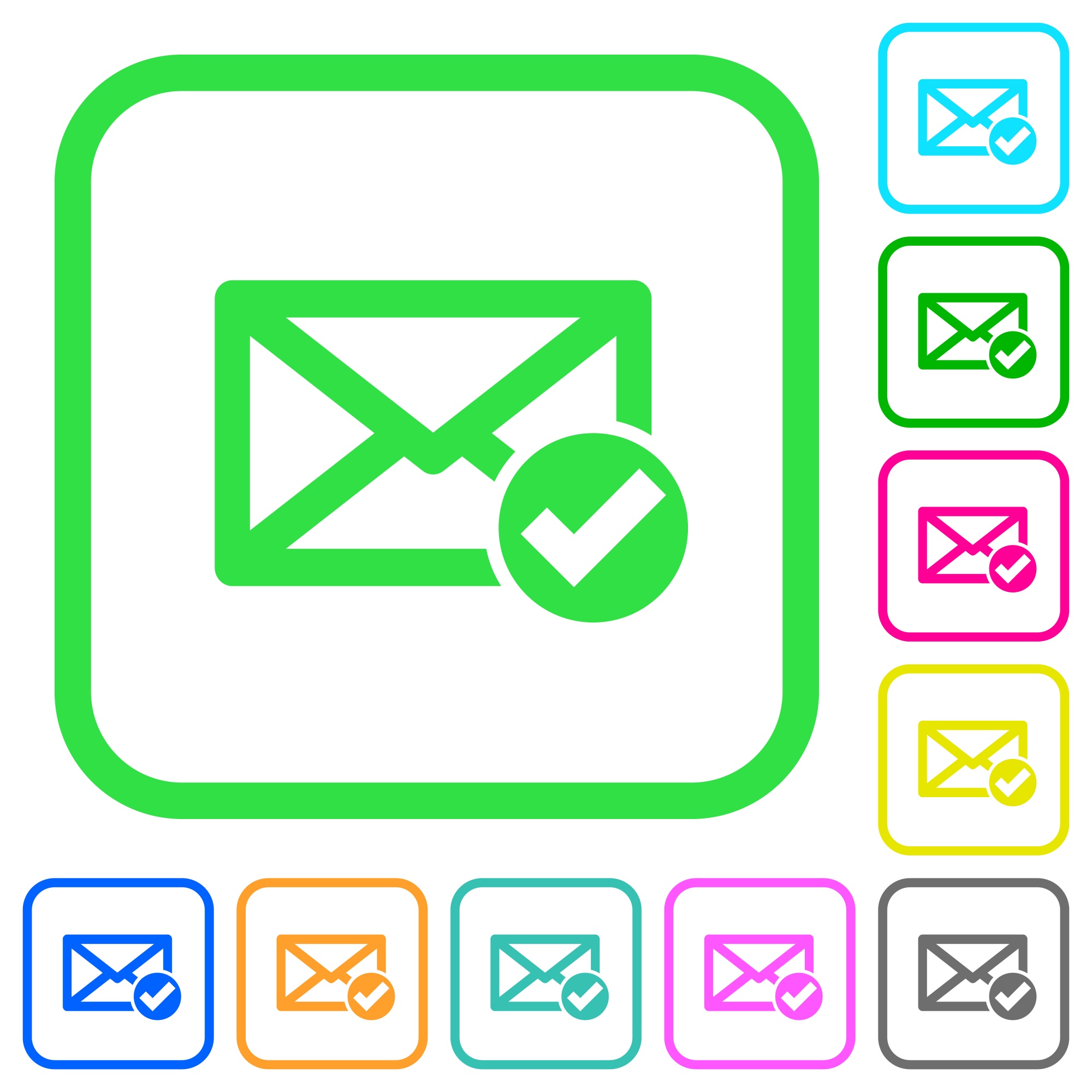 Mail read vivid colored flat icons in curved borders on white background - Free image