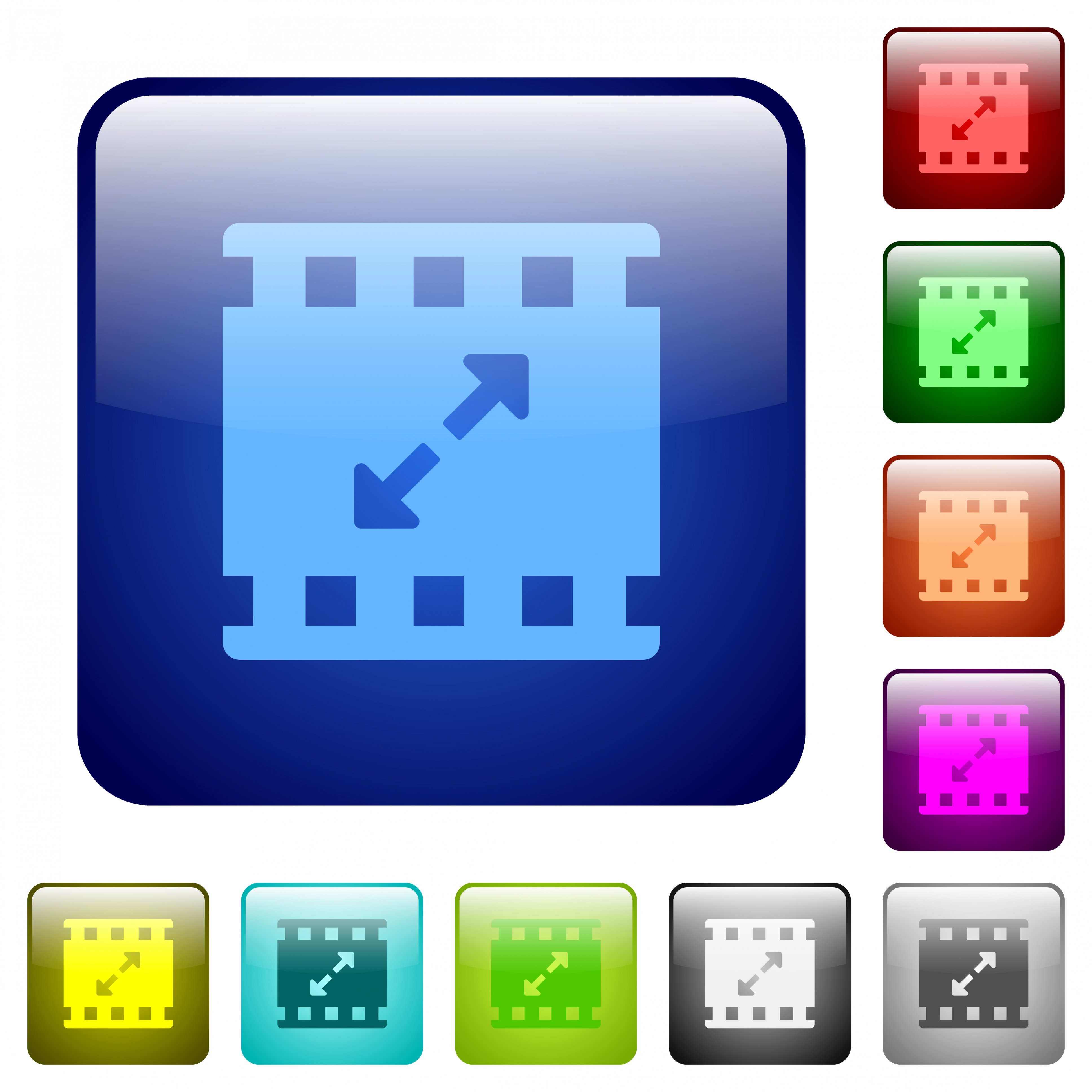 Movie resize large icons in rounded square color glossy button set - Free image