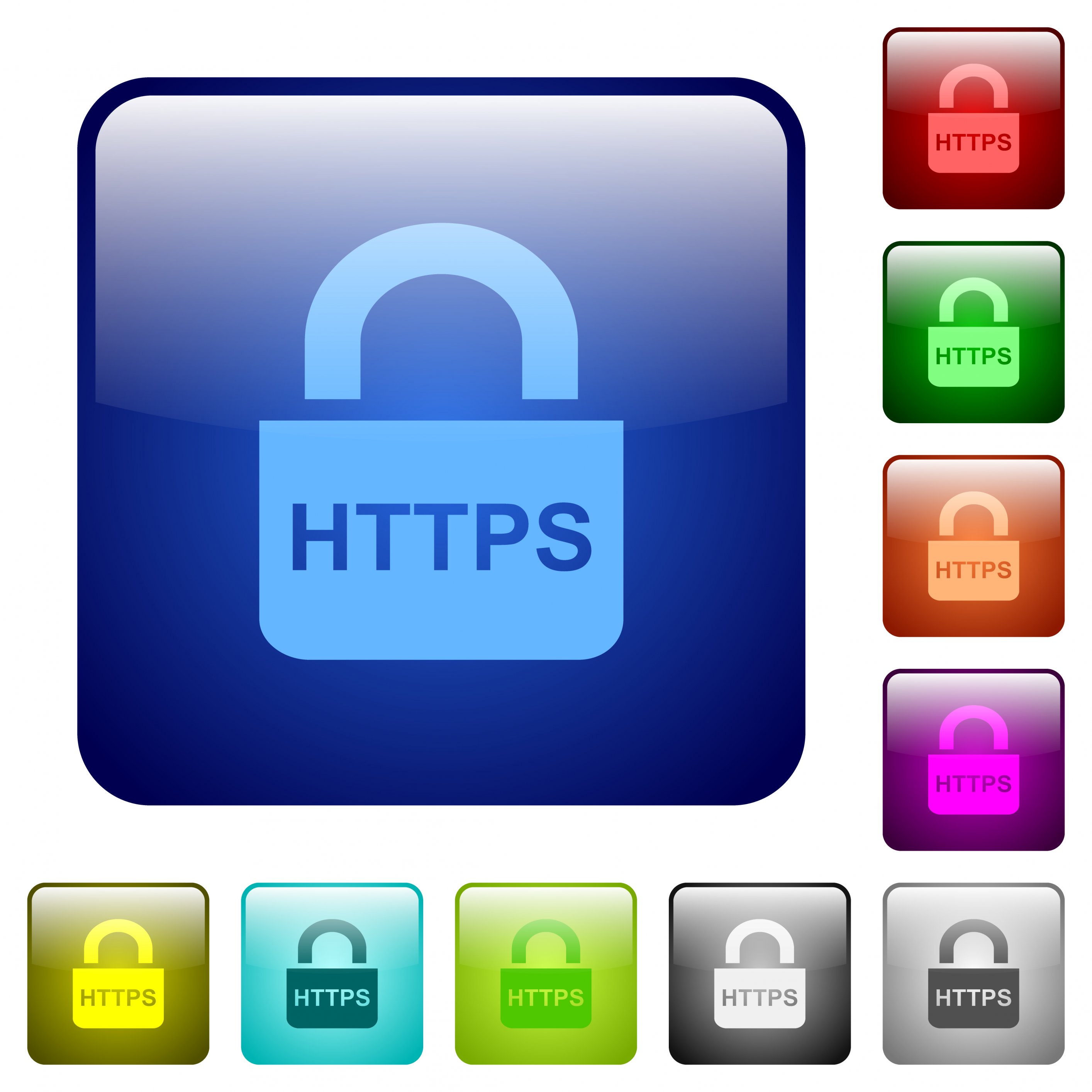 Secure http protocol icons in rounded square color glossy button set - Free image