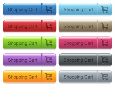 Set of shopping cart glossy color captioned menu buttons with engraved icons - Free image