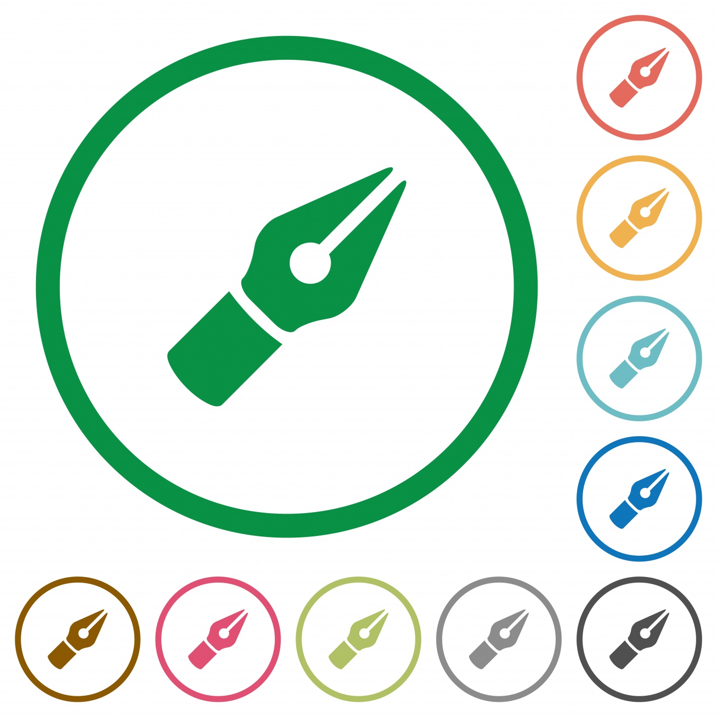 Vector pen flat color icons in round outlines - Free image