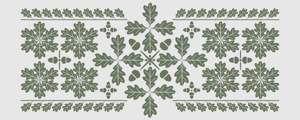 Oak leaf pattern design for many kinds of decorative purposes. The elements can be assembled to a variety of embellishments.
