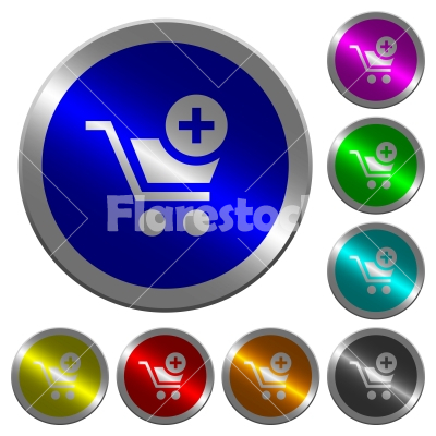 Add item to cart luminous coin-like round color buttons - Add item to cart icons on round luminous coin-like color steel buttons