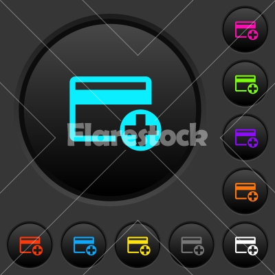 Add new credit card dark push buttons with color icons - Add new credit card dark push buttons with vivid color icons on dark grey background