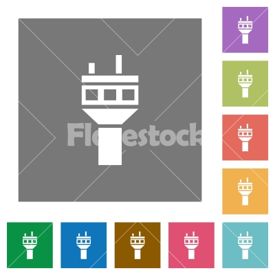 Air control tower square flat icons - Air control tower flat icons on simple color square backgrounds