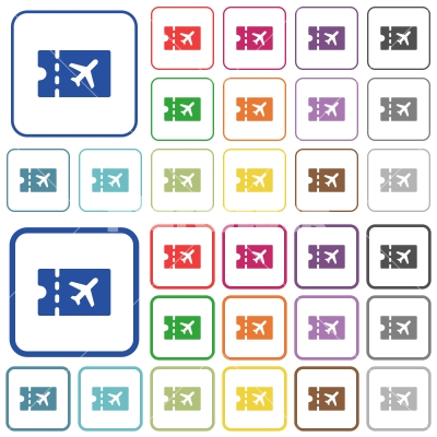 Air travel discount coupon outlined flat color icons - Air travel discount coupon color flat icons in rounded square frames. Thin and thick versions included.