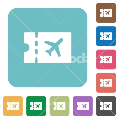 Air travel discount coupon rounded square flat icons - Air travel discount coupon white flat icons on color rounded square backgrounds