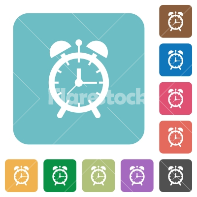 Alarm clock rounded square flat icons - Alarm clock white flat icons on color rounded square backgrounds