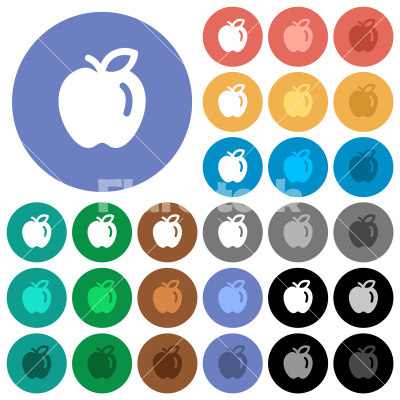 Apple solid round flat multi colored icons - Apple solid multi colored flat icons on round backgrounds. Included white, light and dark icon variations for hover and active status effects, and bonus shades.