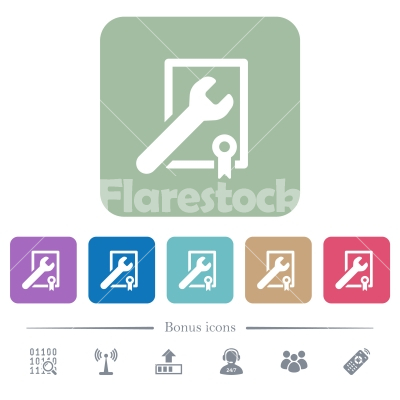 Award winning services flat icons on color rounded square backgrounds - Award winning services white flat icons on color rounded square backgrounds. 6 bonus icons included - Free stock vector