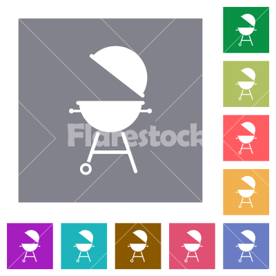 Barbecue grill with open cover square flat icons - Barbecue grill with open cover flat icons on simple color square backgrounds