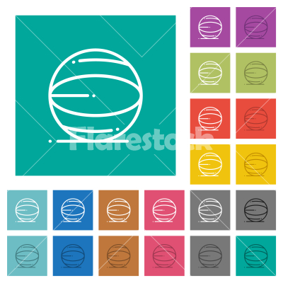 Basketball outline square flat multi colored icons - Basketball outline multi colored flat icons on plain square backgrounds. Included white and darker icon variations for hover or active effects.