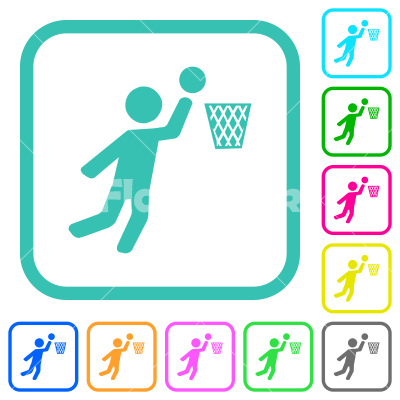 Basketball player vivid colored flat icons - Basketball player vivid colored flat icons in curved borders on white background