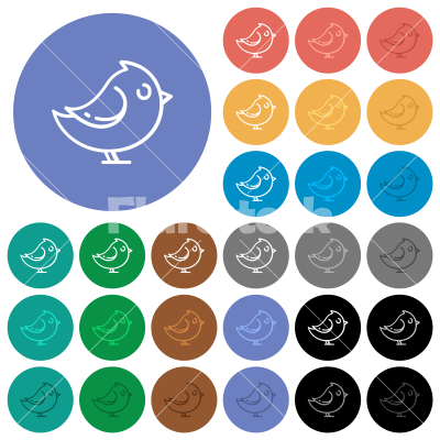 Bird right side view outline round flat multi colored icons - Bird right side view outline multi colored flat icons on round backgrounds. Included white, light and dark icon variations for hover and active status effects, and bonus shades.