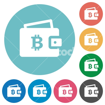 Bitcoin wallet flat round icons - Bitcoin wallet flat white icons on round color backgrounds