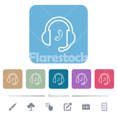 Call customer service outline flat icons on color rounded square backgrounds - Call customer service outline white flat icons on color rounded square backgrounds. 6 bonus icons included