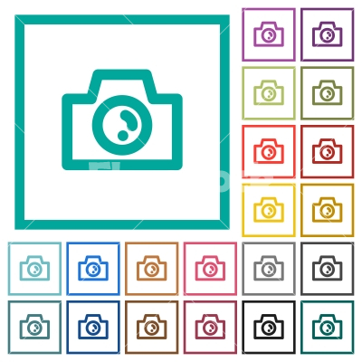 Camera flat color icons with quadrant frames - Camera flat color icons with quadrant frames on white background