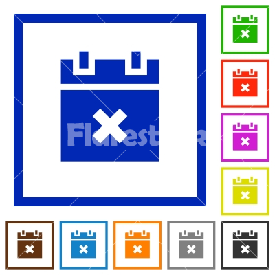 Cancel schedule flat framed icons - Cancel schedule flat color icons in square frames on white background