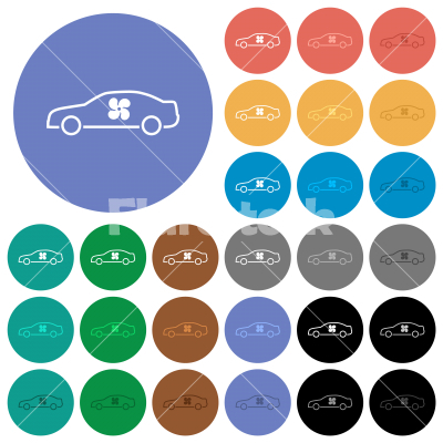 Car interior ventillation round flat multi colored icons - Car interior ventillation multi colored flat icons on round backgrounds. Included white, light and dark icon variations for hover and active status effects, and bonus shades.