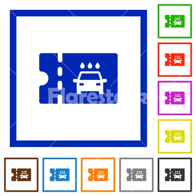 car washer discount coupon flat framed icons - car washer discount coupon flat color icons in square frames on white background