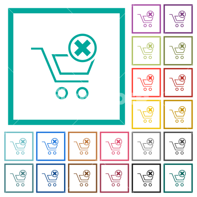 Cart cancel outline flat color icons with quadrant frames - Cart cancel outline flat color icons with quadrant frames on white background