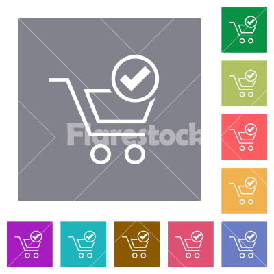 Cart checkout outline square flat icons - Cart checkout outline flat icons on simple color square backgrounds