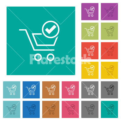 Cart checkout outline square flat multi colored icons - Cart checkout outline multi colored flat icons on plain square backgrounds. Included white and darker icon variations for hover or active effects.