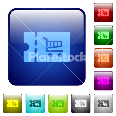 Cart discount coupon color square buttons - Cart discount coupon icons in rounded square color glossy button set