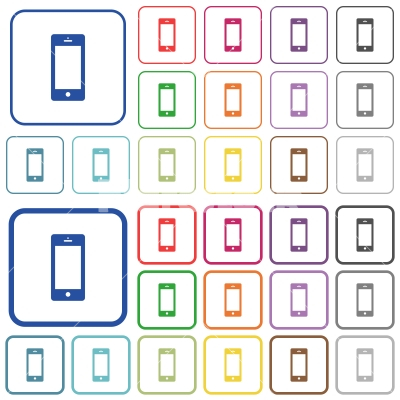 Cellphone with blank display outlined flat color icons - Cellphone with blank display color flat icons in rounded square frames. Thin and thick versions included.