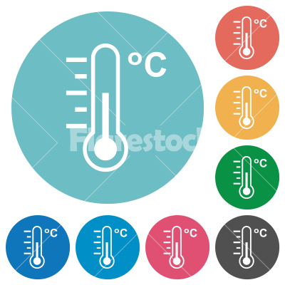 Celsius thermometer medium temperature flat round icons - Celsius thermometer medium temperature flat white icons on round color backgrounds