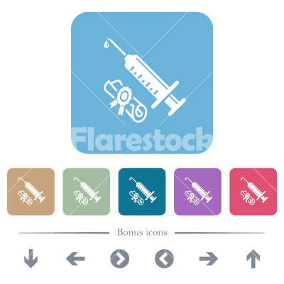 Certified vaccine flat icons on color rounded square backgrounds - Certified vaccine white flat icons on color rounded square backgrounds. 6 bonus icons included