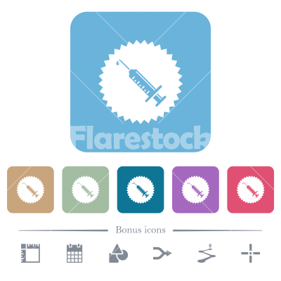 Certified vaccine flat icons on color rounded square backgrounds - Certified vaccine white flat icons on color rounded square backgrounds. 6 bonus icons included