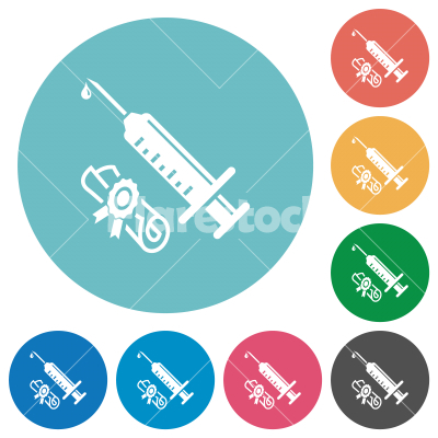 Certified vaccine flat round icons - Certified vaccine flat white icons on round color backgrounds