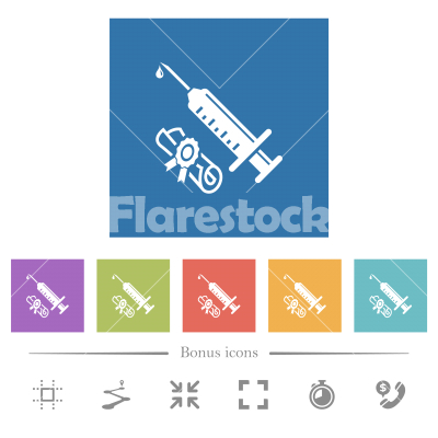 Certified vaccine flat white icons in square backgrounds - Certified vaccine flat white icons in square backgrounds. 6 bonus icons included.