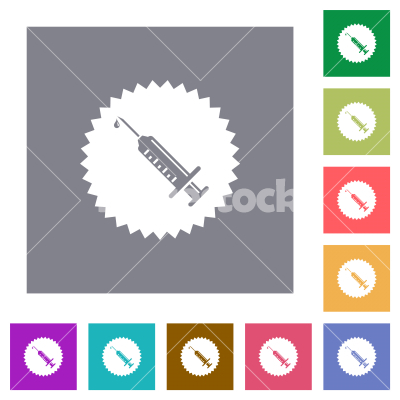 Certified vaccine square flat icons - Certified vaccine flat icons on simple color square backgrounds