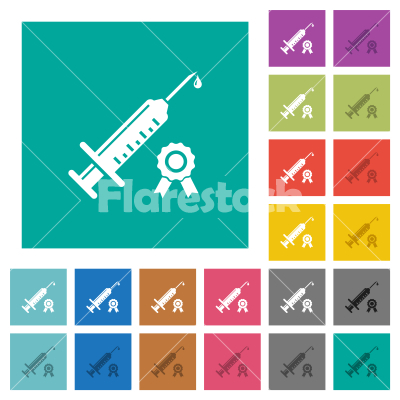 Certified vaccine square flat multi colored icons - Certified vaccine multi colored flat icons on plain square backgrounds. Included white and darker icon variations for hover or active effects.