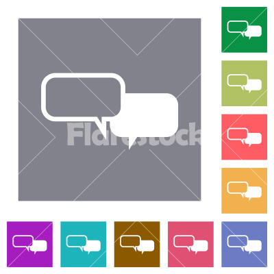 Chat bubbles square flat icons - Chat bubbles flat icons on simple color square backgrounds