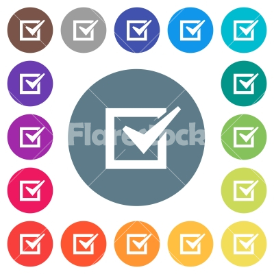 Checked box flat white icons on round color backgrounds - Checked box flat white icons on round color backgrounds. 17 background color variations are included.