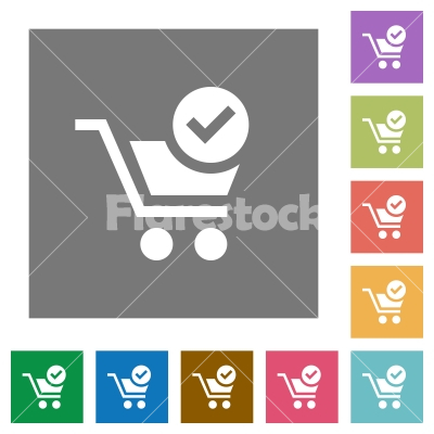 Checkout square flat icons - Checkout flat icon set on color square background.