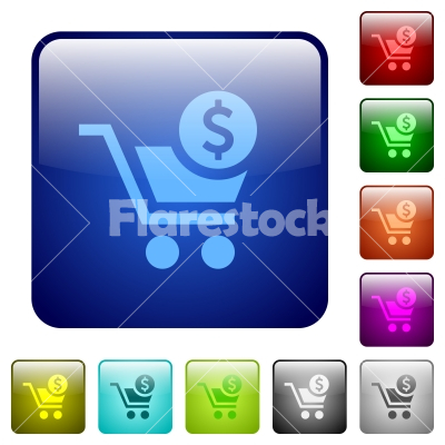 Checkout with Dollar cart color square buttons - Checkout with Dollar cart icons in rounded square color glossy button set