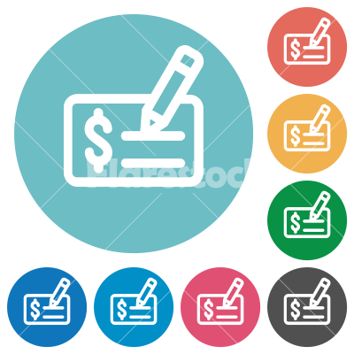 Cheque signing outline flat round icons - Cheque signing outline flat white icons on round color backgrounds