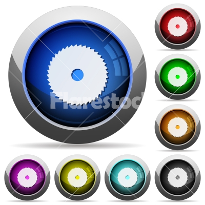 Circular saw round glossy buttons - Circular saw icons in round glossy buttons with steel frames