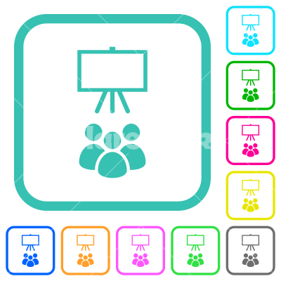 Classroom vivid colored flat icons - Classroom vivid colored flat icons in curved borders on white background