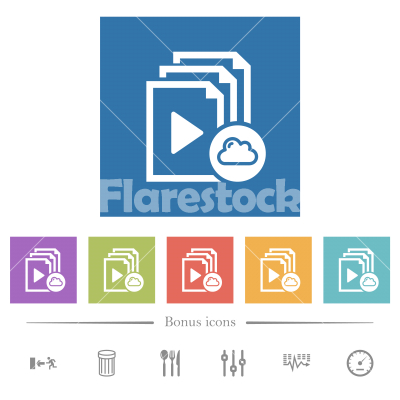 Cloud playlist flat white icons in square backgrounds - Cloud playlist flat white icons in square backgrounds. 6 bonus icons included.